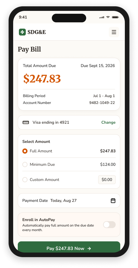 SDG&E mobile bill pay redesign